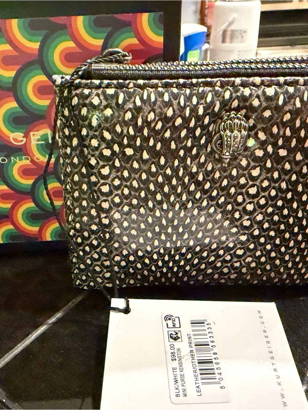 Kurt Geiger Wallet BLK/White Mini Pursue Kensington Leather Wallet NWT